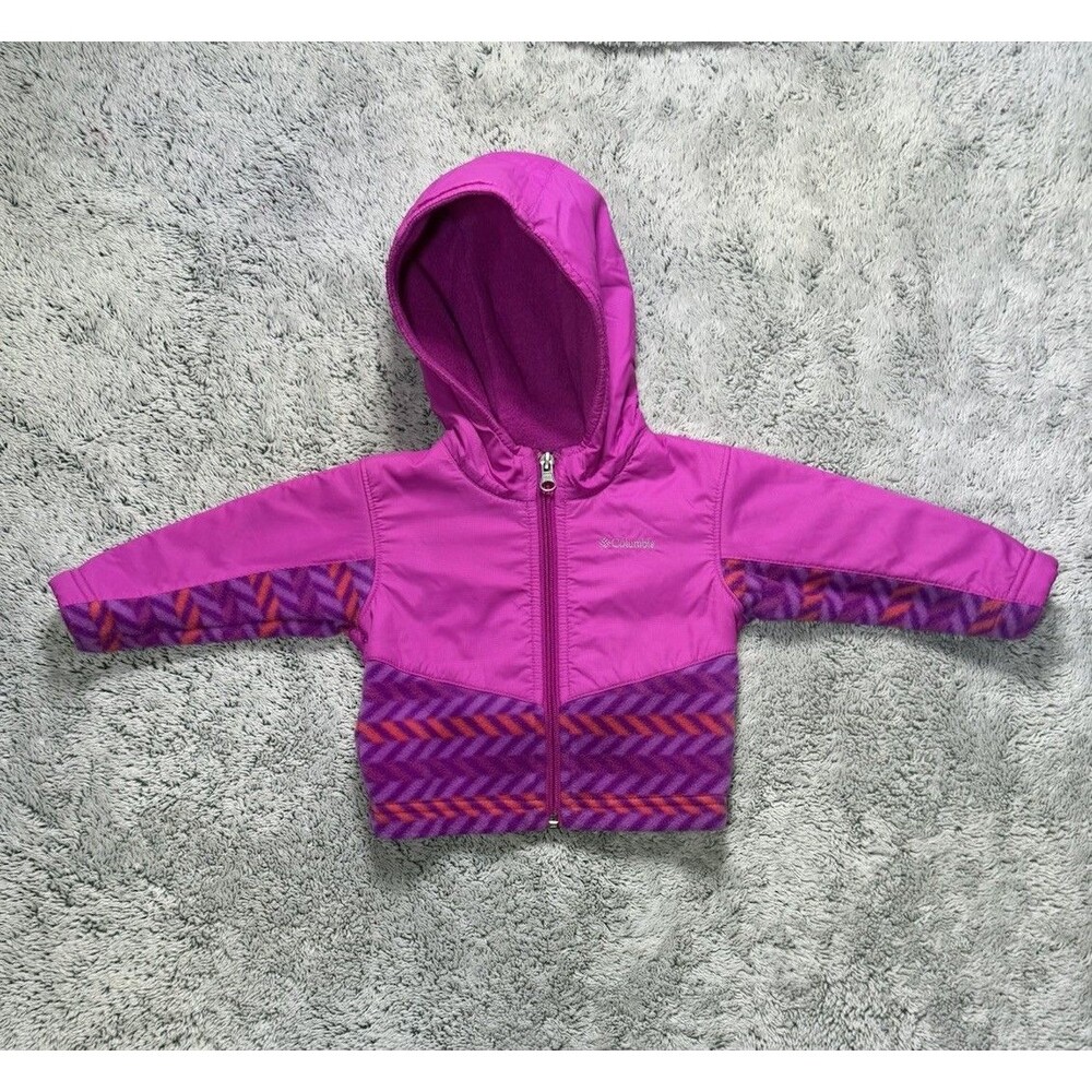 Infant Columbia Jacket Steens Mt Overlay‎ Hooded Fleece 6-12 M Baby Girl Purple